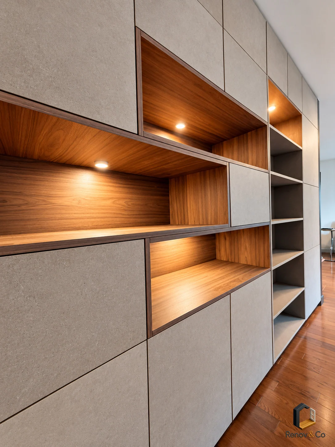 Détail des niches et de leur éclairage — Aménagement sur mesure à Puteaux