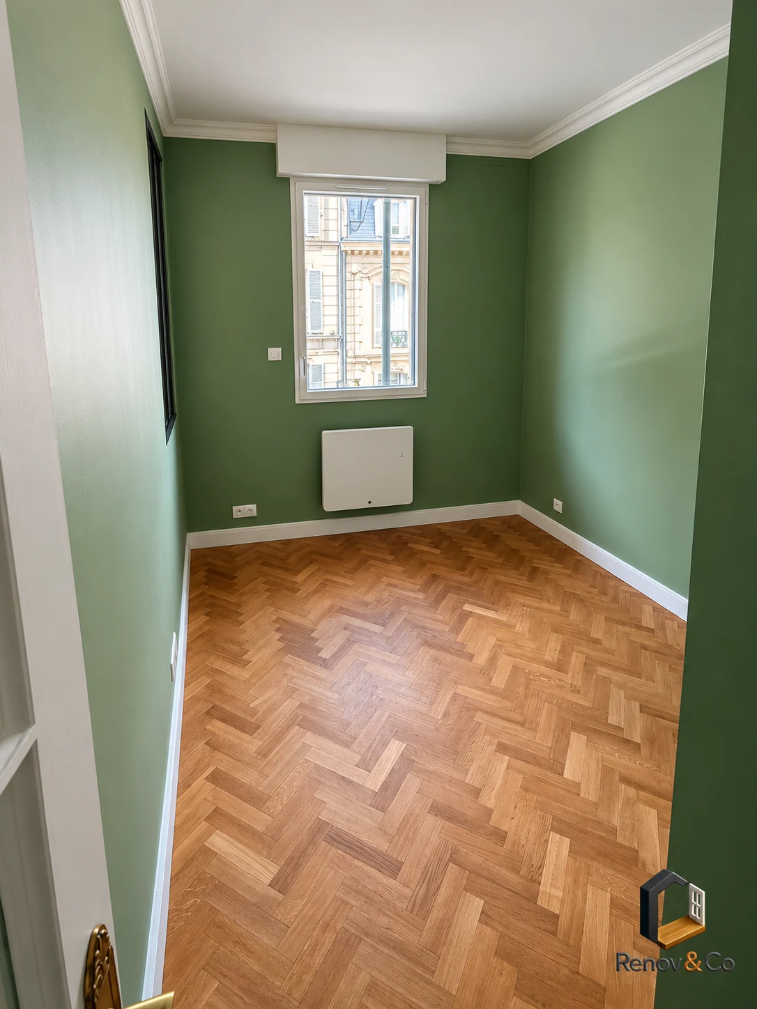 Chambre verte et parquet — appartement à Saint-Germain-en-Laye
