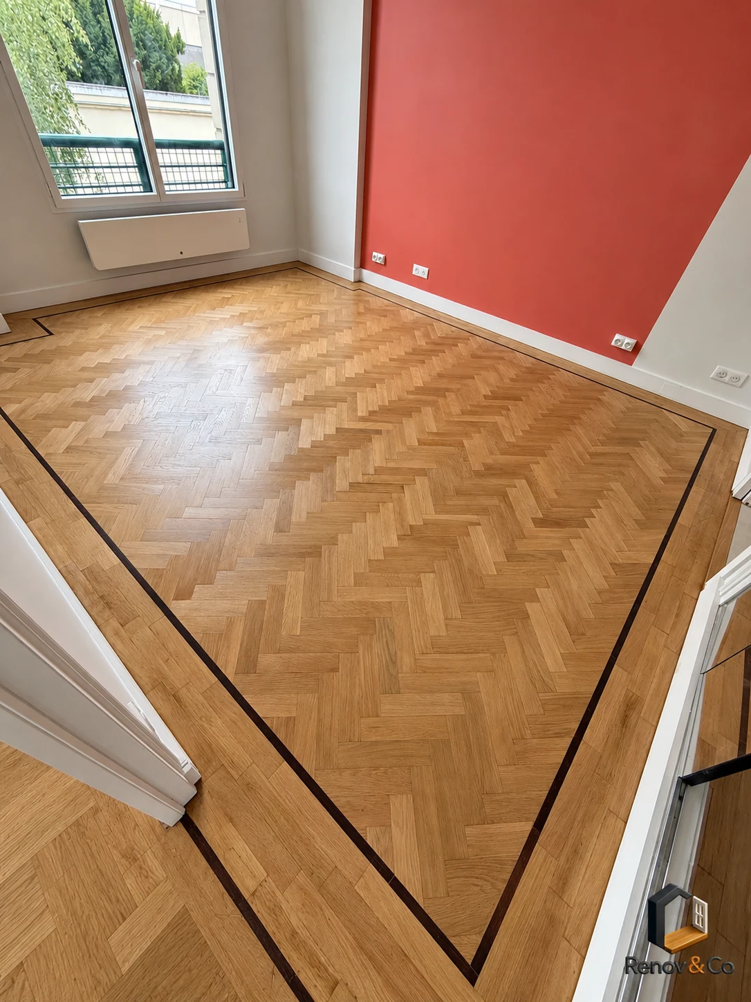Détail du parquet de la chambre corail — appartement à Saint-Germain-en-Laye
