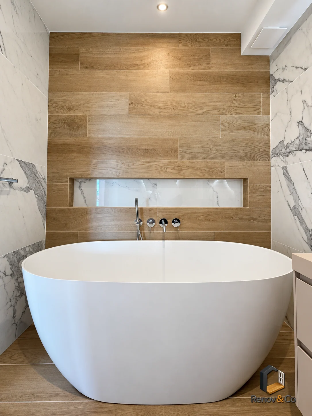 Baignoire îlot et niche murale — appartement au Pecq