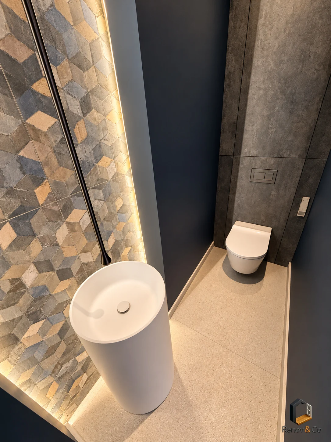 WC et vasque sur pied avec éclairage intégré — appartement à La Garenne-Colombes