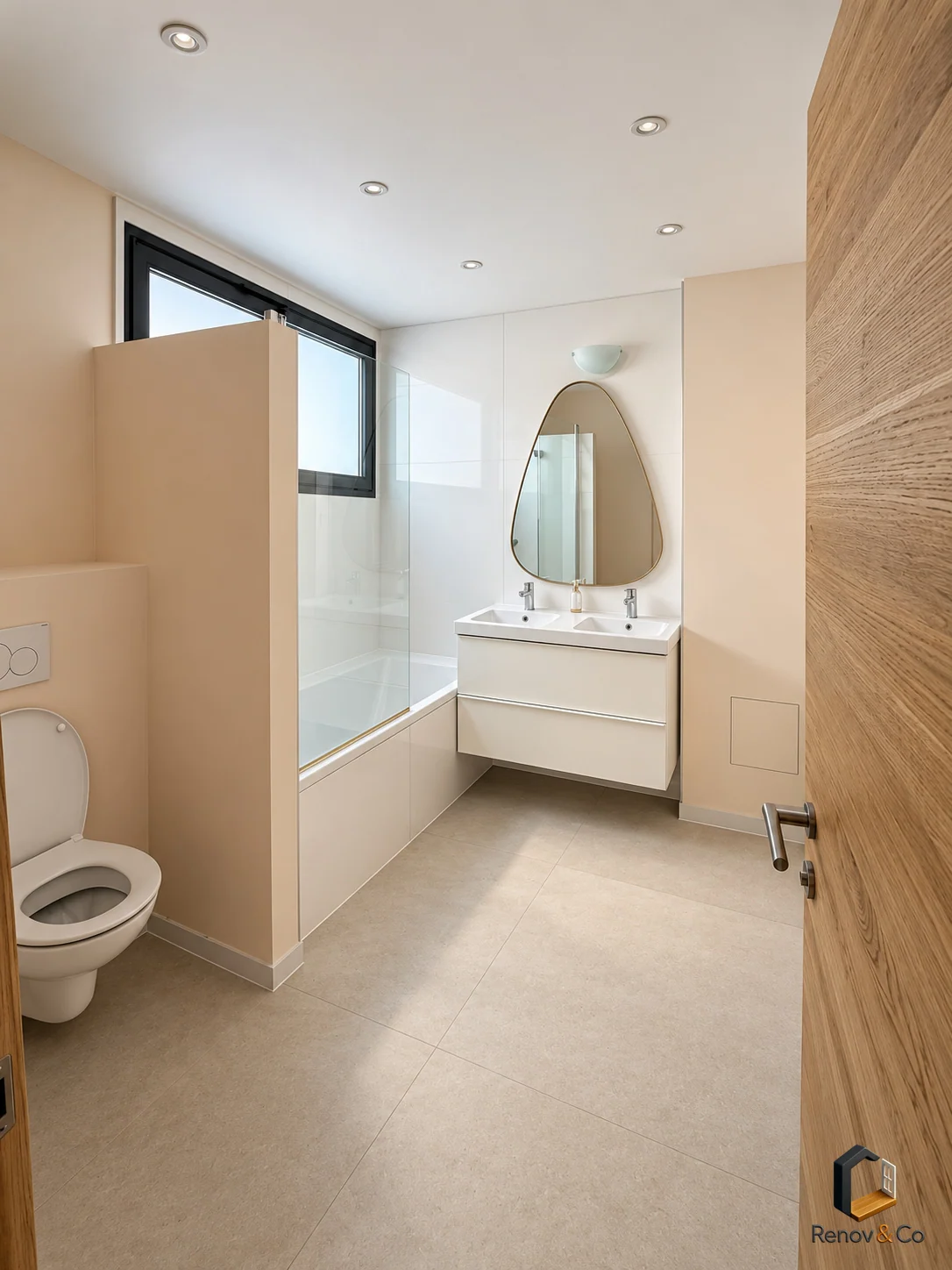 Salle de bains avec baignoire et double vasque — maison à Meudon