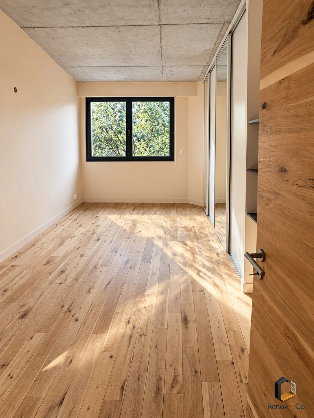 Chambre avec placard à portes miroir — maison à Meudon