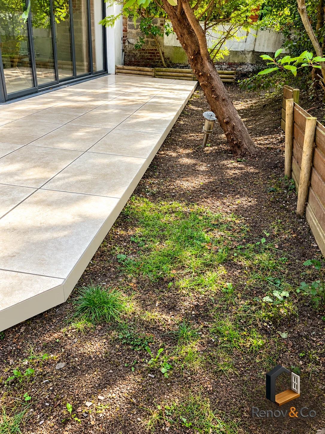 Terrasse côté jardin et arbre existant — Meudon